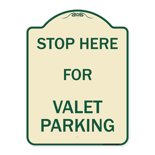 Signmission Stop Here for Valet Parking Heavy-Gauge Aluminum Architectural Sign, 24" x 18", TG-1824-22856 A-DES-TG-1824-22856 - main